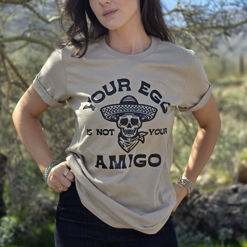 Tan Graphic Tee with Skull Design